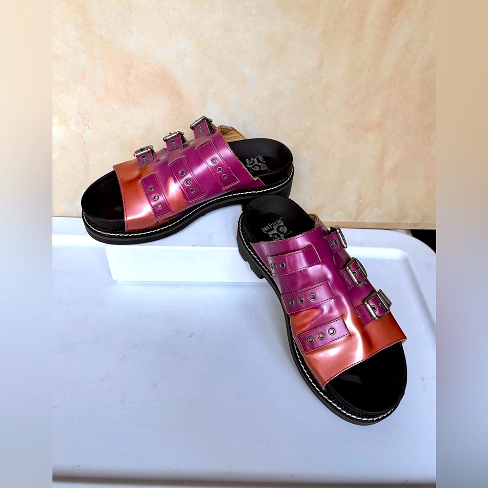 John Fluevog 7th Heaven Ora Angel Sole Platform Sandals in Pink Orange Size 10